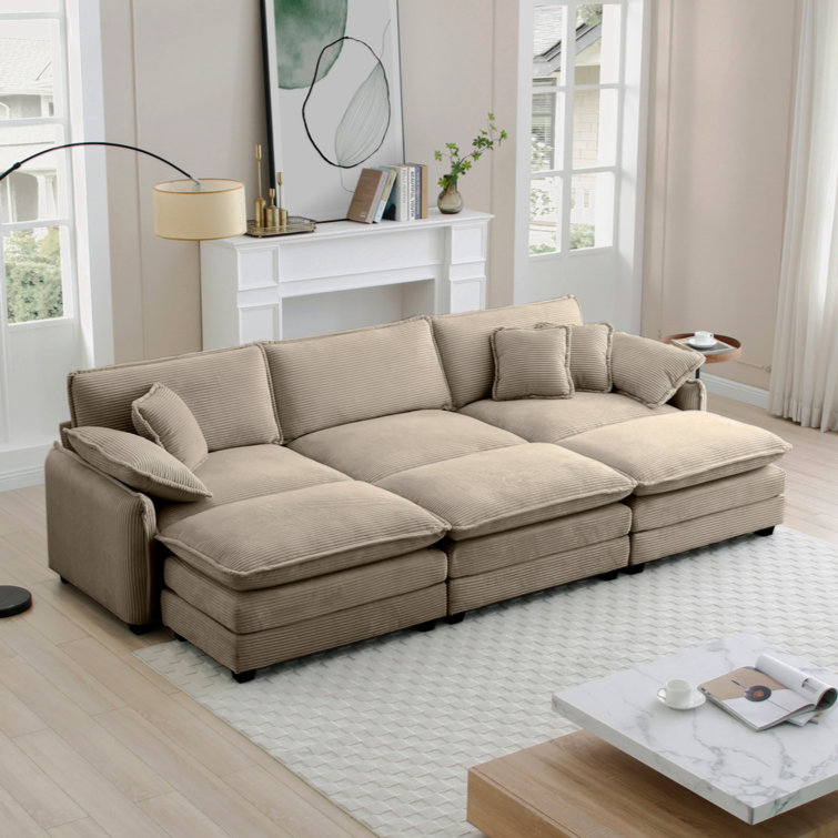 Hokku Designs Oversized Modular Cushioned Sofa,With 3 Ottomans To Work